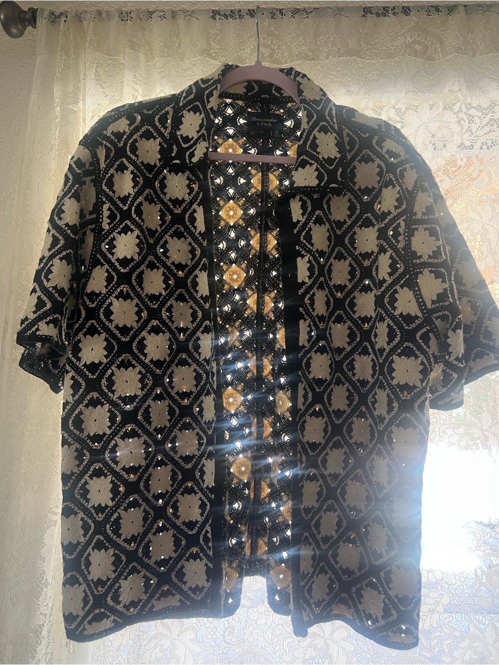 Embroidered Black & Cream Short-Sleeve Jacket